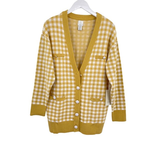 Joie Sweaters - Joie gingham preppy oversized cardgian size medium New mustard white check